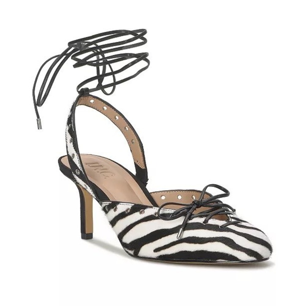 INC International Concepts Dayani 2 Zebra Print Calf Hair Lace Up Pumps 8.5M